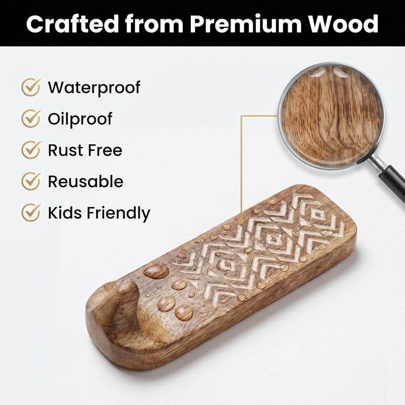Indian-Shelf Indian Shelf 3 Pack No Damage Wood Wall Hooks- Wood Hangers -Sticky Coat Hooks Wall Mount- Towel Hooks For Bathroom Wall Mounted-Style1 - Brown - Image 4