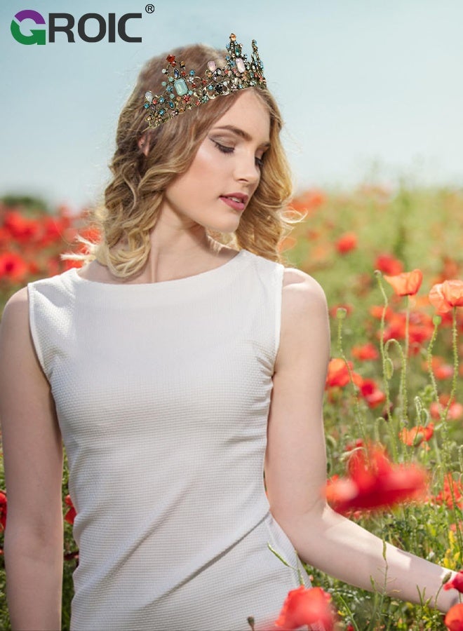 GROIC تاج ريترو مزين بالأحجار الكريمة، تاج كعكة معدني لتزيين حفلات عيد الميلاد والزفاف، مستلزمات تزيين حفلات عيد الميلاد، تزيين حفلة الأميرة، غطاء رأس للعب الأدوار (ملون) - Image 4