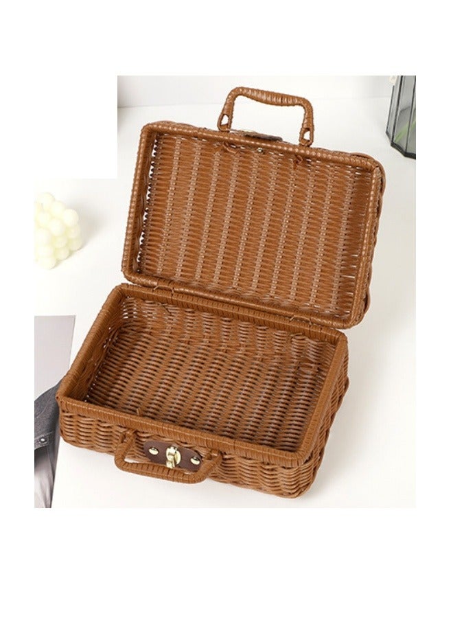 ميكسد ومن ناحية محبوك الروطان الأمتعة المنزلية الرجعية تخزين مربع ، سلة نزهة ، حقيبة - Image 2