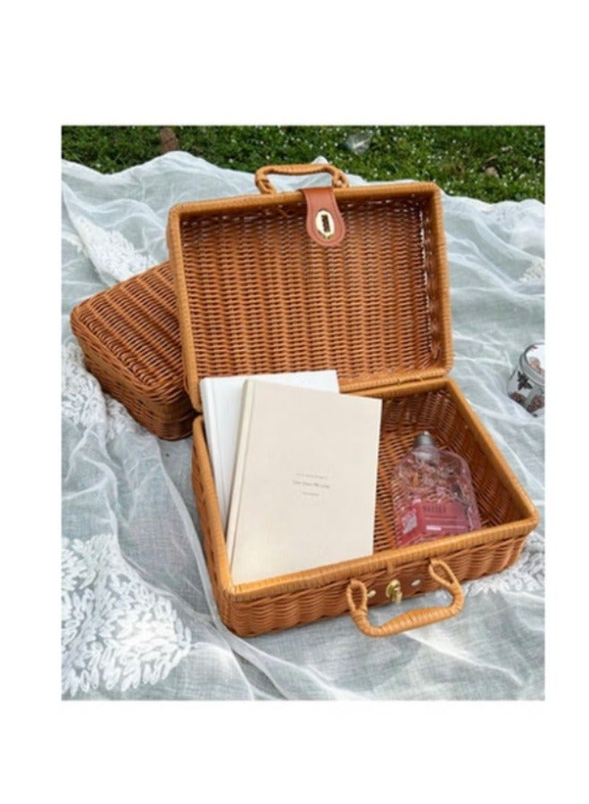 ميكسد ومن ناحية محبوك الروطان الأمتعة المنزلية الرجعية تخزين مربع ، سلة نزهة ، حقيبة - Image 3