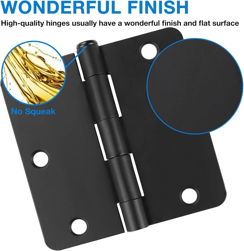 JIW 12 Pack Black Door Hinges Black Matte Black Hinges for Doors 3 1/2 Interior Door Hinges 3.5" x3.5 Inch Hinges Rounded 1/4" Raidus Standard Residential Bedroom Door Hinge Sturdy Door Hardware - Image 3