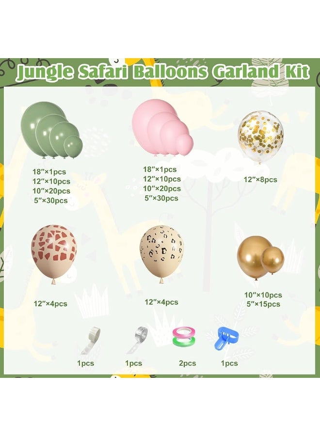 Amandir 170Pcs Jungle Safari Balloons Garland Arch Kit Animal Printed Pink Sage Green Balloons Wild One Giraffe Leopard Safari Baby Shower Decorations for Girl Birthday Party Supplies - Image 3