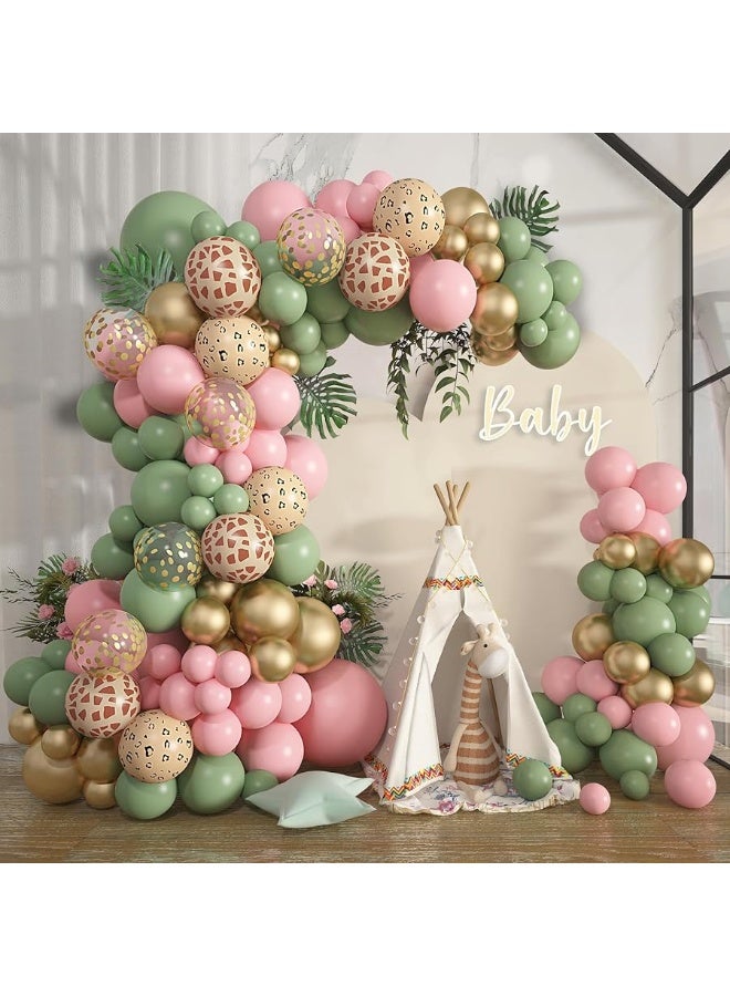 Amandir 170Pcs Jungle Safari Balloons Garland Arch Kit Animal Printed Pink Sage Green Balloons Wild One Giraffe Leopard Safari Baby Shower Decorations for Girl Birthday Party Supplies - Image 5