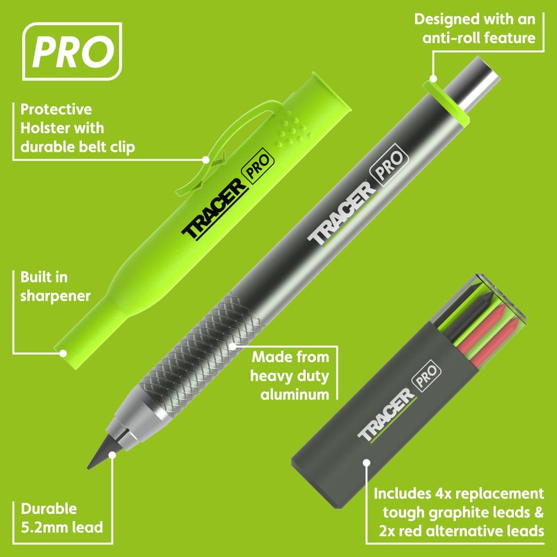Tracer Pro Series Tough Metal Construction Pencil with 6 x Replacement Lead Pack and Site Holsters. All-in-one Aluminium Construction Marking Kit - Image 2