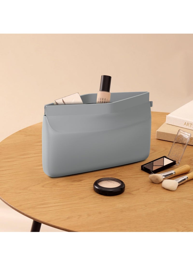 SYOSI Silicone Makeup Bag, Portable Travel Toiletry Bag for Women, Large Cosmetic Bag Makeup Pouch Brush Holder for Makeup Brushes, Sponge, Beauty Tools, Grey  - Image 3