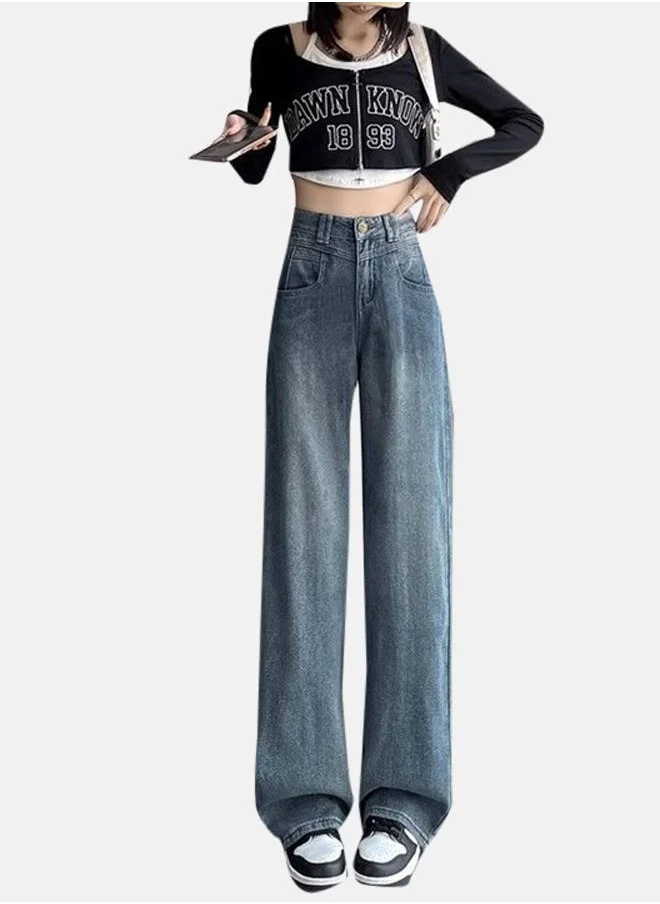 يونيكي Blue Cotton Straight Fit High-Rise Jeans
