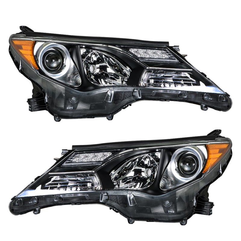 WFLNHB Front Headlights Assembly Replacement for Toyota RAV4 2013 2014 2015 Projector Black Headlights Headlamps Driver and Passenger Side