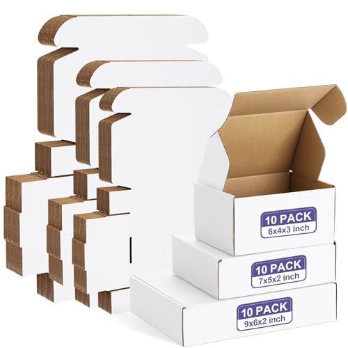 Eupako 30 Pack Small Shipping Boxes Assorted Sizes, 6x4x3, 7x5x2, 9x6x2-10 PCS Each Small Boxes, White Corrugated Box Mailers, Cardboard Boxes for Packaging Small Business, Mailing - Image 1