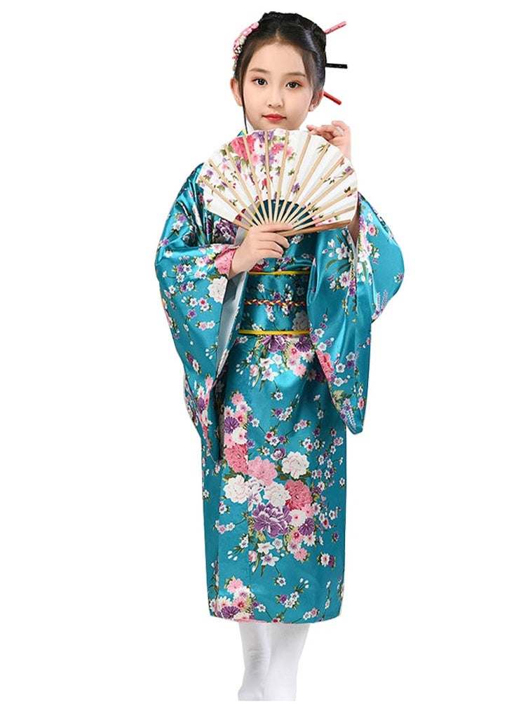 Al Aoyama Al Aoyama  Japanese Costume Girl Deluxe Blossom Kimono Yukata Robe with OBI Belt Party Fancy Dress  - Image 1
