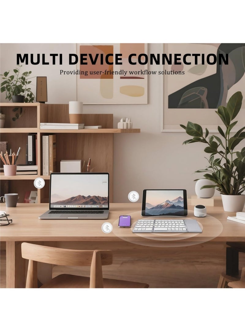 Aookay Arabic & English Foldable Bluetooth Keyboard with Touchpad, Rechargeable Wireless Portable Keyboard, Dual-Mode Bluetooth/USB Wired Pocket-Sized Travel Keyboard for i-O-S, Android, Windows, Mac OS (Moonlight Silver) - Image 5