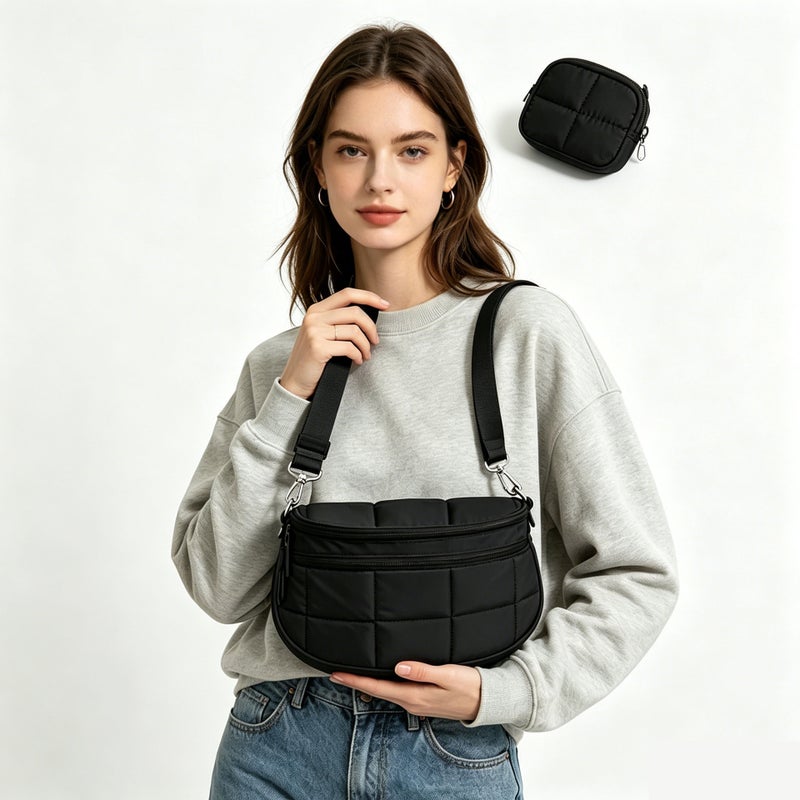 Quilted Lightweight Women's Shoulder Bag, Nylon Crossbody