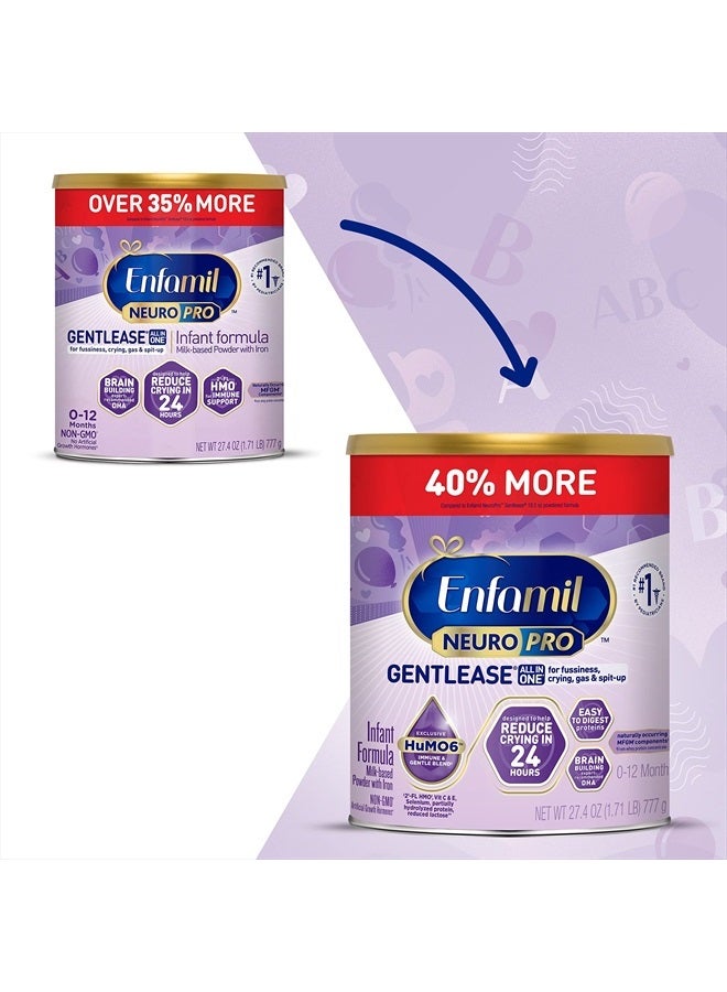 Enfamil NeuroPro Gentlease Baby Formula, Brain Building DHA, HuMO6 Immune Blend, Designed to Reduce Fussiness, Crying, Gas & Spit-up in 24 Hrs, Has Prebiotics to Promote Softer Stools, 27.4 Oz Can - Image 2