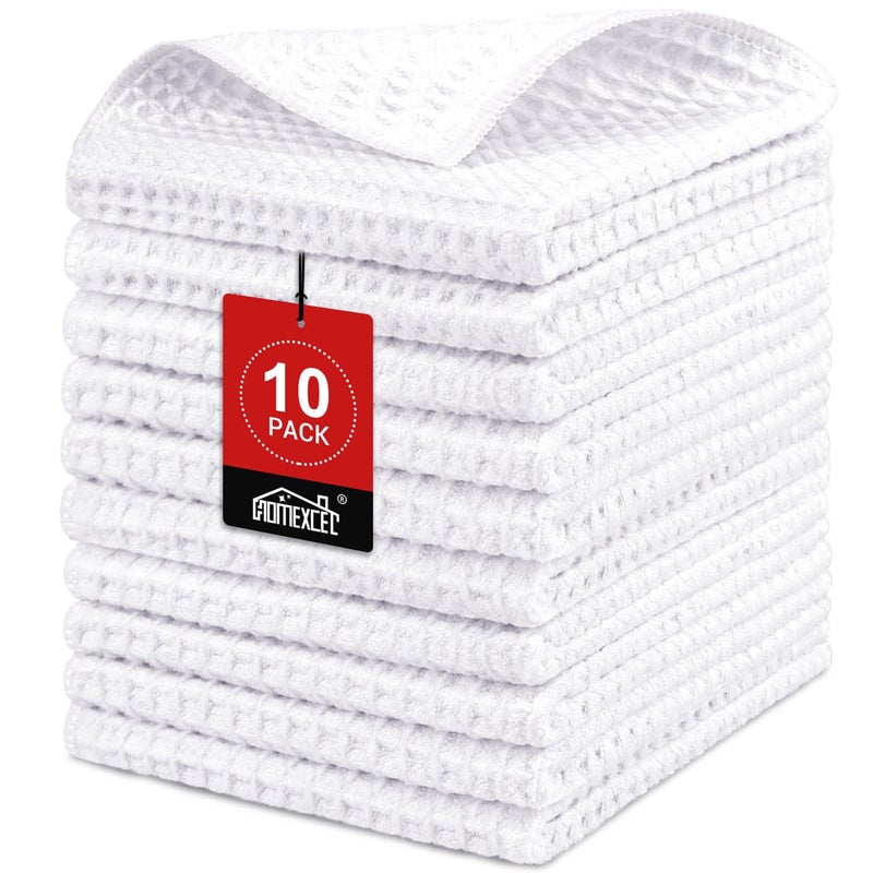 HOMEXCEL Waffle Weave Microfiber Towel 10 Pack Lint Free Cleaning Rags 12 x 12 Inches Barista Towels Reusable Microfiber Cleaning Cloth for Household Kitchen Glass and Window White - Image 2