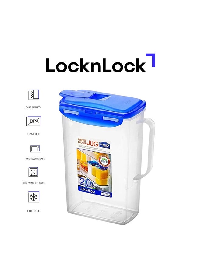 LocknLock Fridge Door Water Jug 2L , BPA-Free Airtight Leakproof Pitcher with Flip-Top Lid, Freezer & Dishwasher Safe, Space-Saving Beverage Container - Image 1