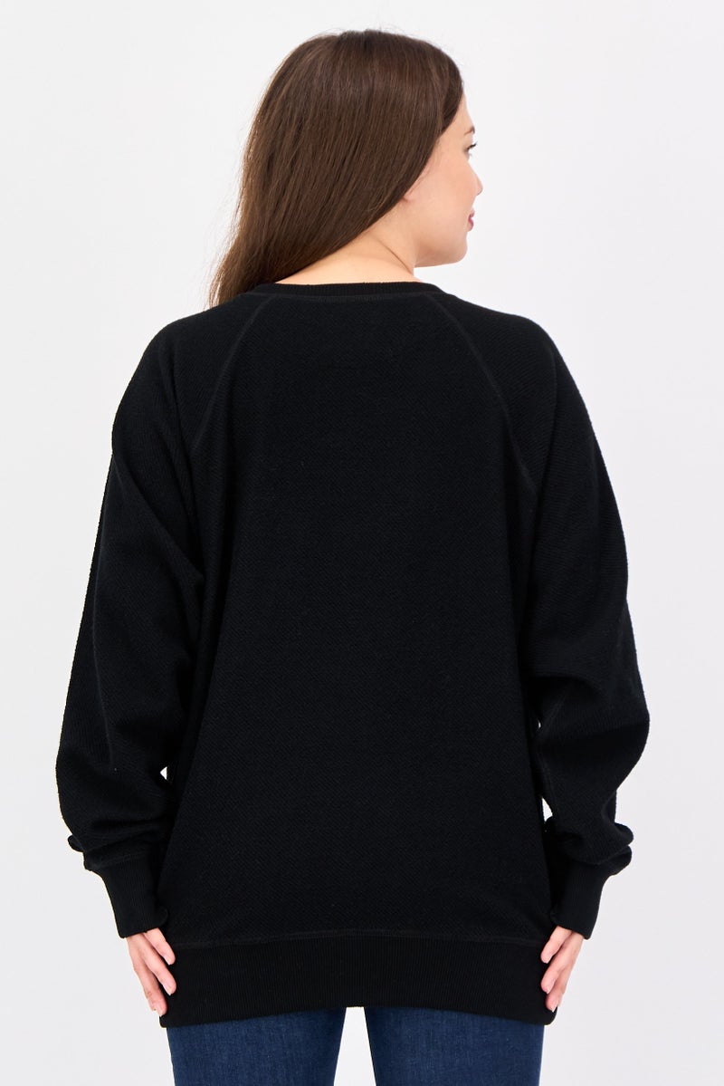 Aerie Women Crew Neck Textured Sweater, Black - Image 3