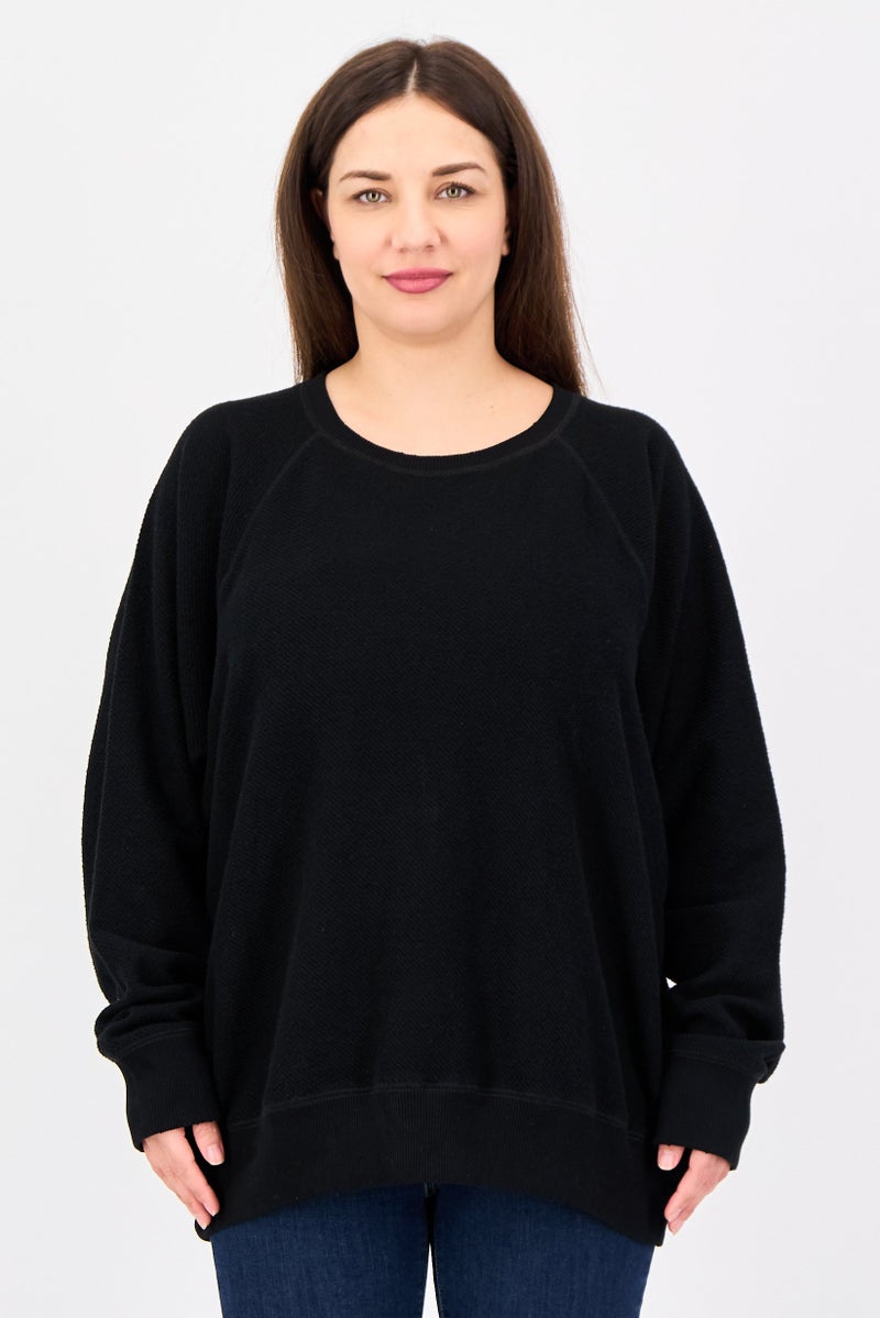 Aerie Women Crew Neck Textured Sweater, Black - Image 1