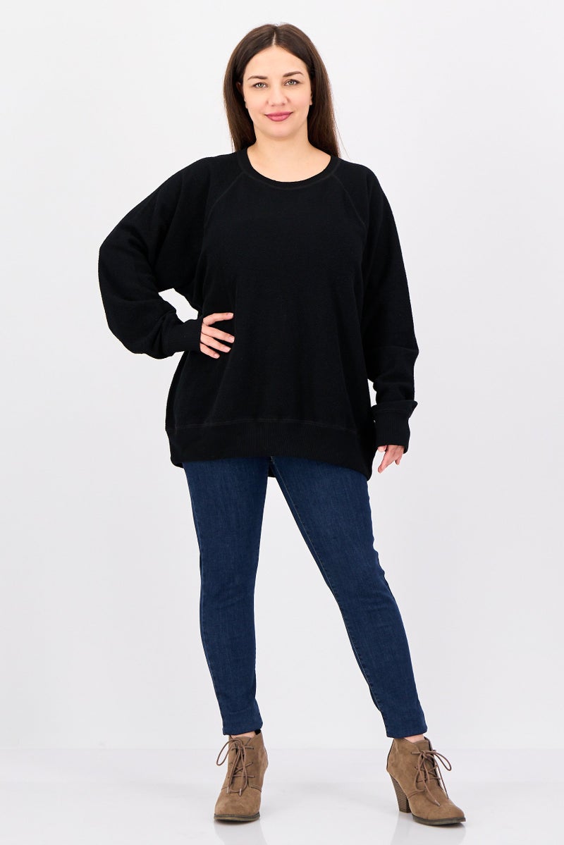 Aerie Women Crew Neck Textured Sweater, Black - Image 4