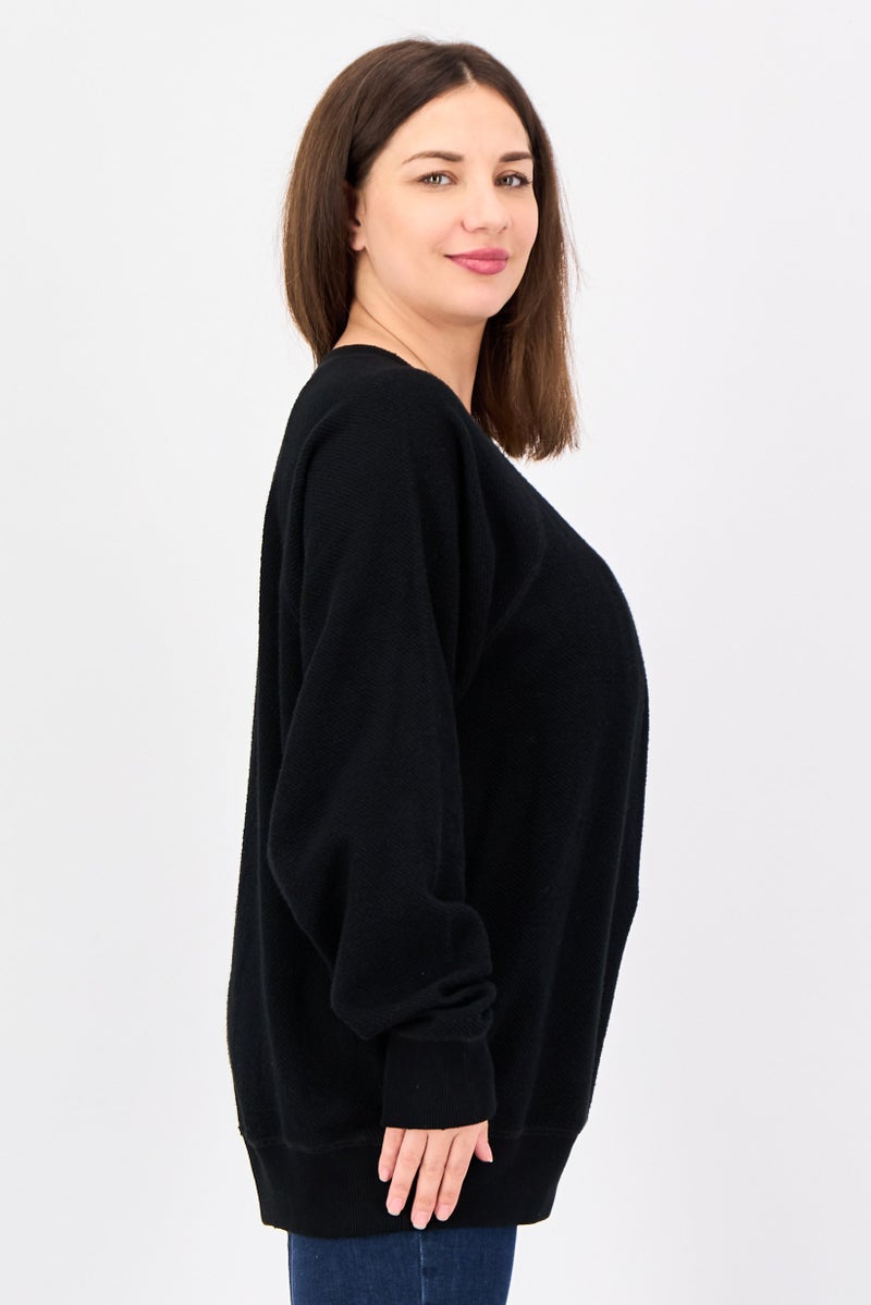Aerie Women Crew Neck Textured Sweater, Black - Image 2