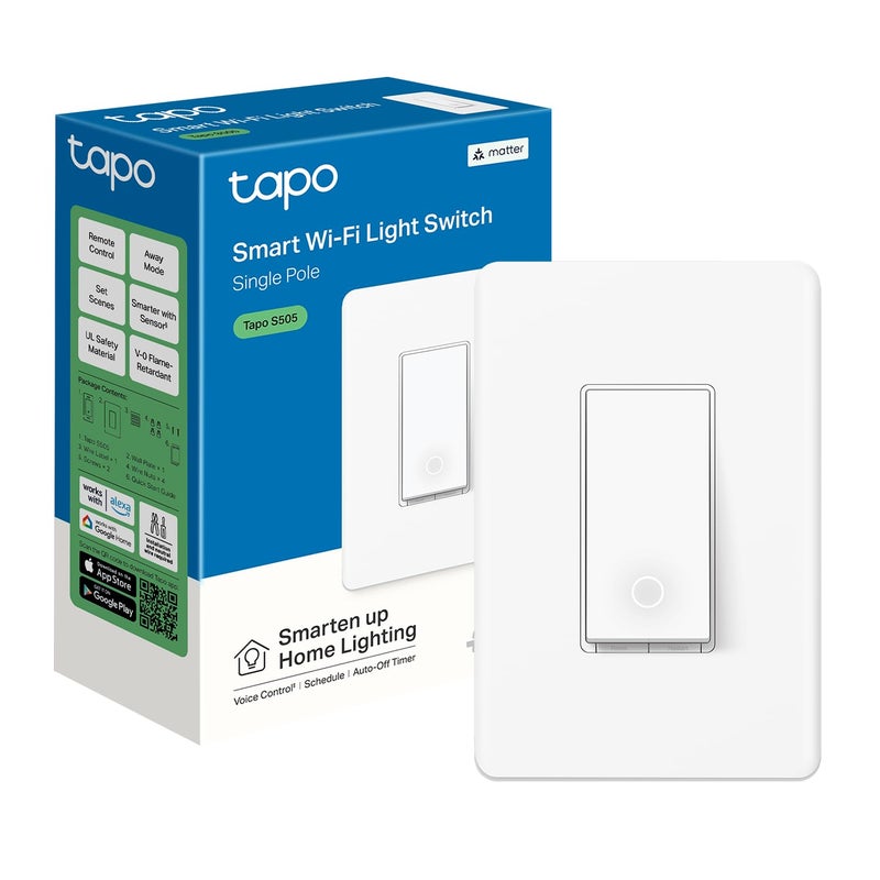 tapo TP-Link Tapo Matter Smart Light Switch: Voice Control w/Siri, Alexa & Google Assistant | UL Certified | Timer & Schedule | Easy Guided Install | Neutral Wire Required | Single Pole | Tapo S505 - Image 1