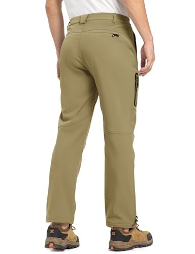 TBMPOY Men's Snow Pants Waterproof Winter Fleece Lined Hiking Ski Softshell Warm Cold Weather Gear Camping Essentials Khaki 42 - Image 2