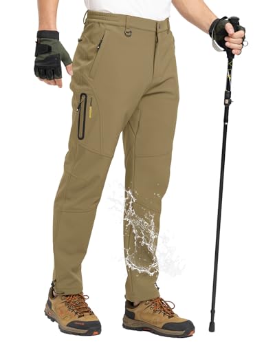 TBMPOY Men's Snow Pants Waterproof Winter Fleece Lined Hiking Ski Softshell Warm Cold Weather Gear Camping Essentials Khaki 42 - Image 1