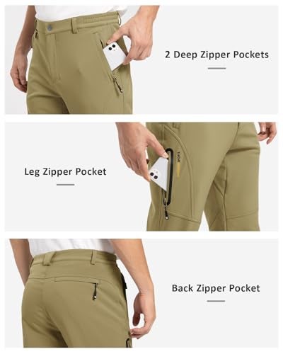TBMPOY Men's Snow Pants Waterproof Winter Fleece Lined Hiking Ski Softshell Warm Cold Weather Gear Camping Essentials Khaki 42 - Image 5