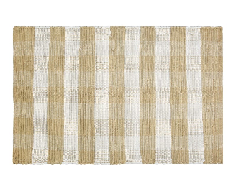 GLAMBURG Cotton Buffalo Check Plaid Rugs Washable  Handwoven Checkered Rug Welcome Door Mat 22x34 Rug for Kitchen Bathroom Outdoor Porch Laundry Living Room  Farmhouse Reversible Rag Rug Beige Natural - Image 1