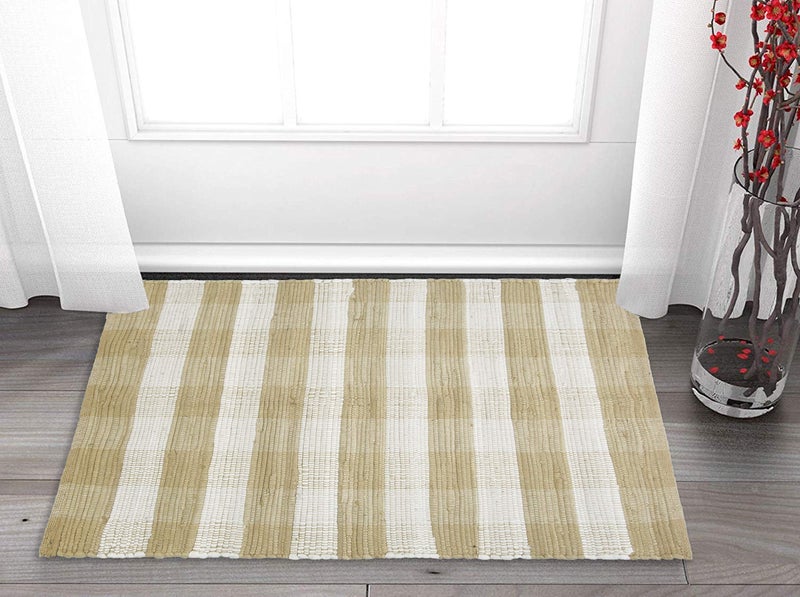 GLAMBURG Cotton Buffalo Check Plaid Rugs Washable  Handwoven Checkered Rug Welcome Door Mat 22x34 Rug for Kitchen Bathroom Outdoor Porch Laundry Living Room  Farmhouse Reversible Rag Rug Beige Natural - Image 5