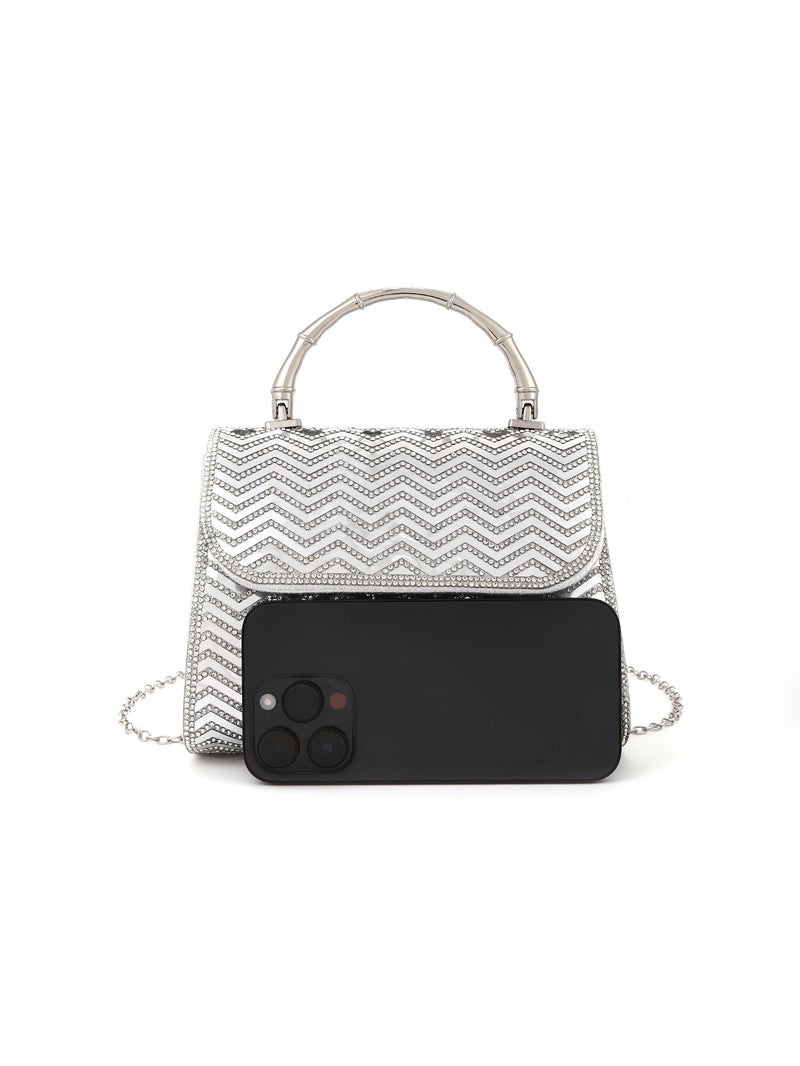 Niche Design Sense Mirror Stripe Rhinestone Shiny Bamboo Handbag Ktv Nightclub Celebrity Women'S Evening Bag - Image 5