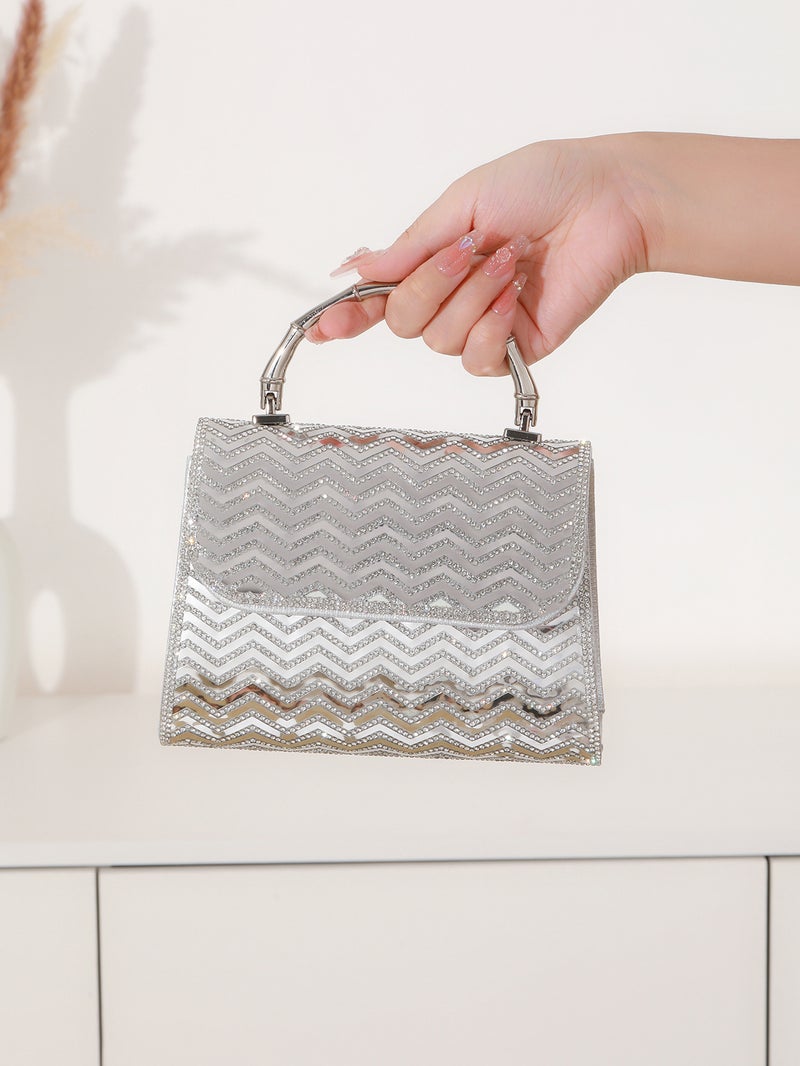 Niche Design Sense Mirror Stripe Rhinestone Shiny Bamboo Handbag Ktv Nightclub Celebrity Women'S Evening Bag - Image 2