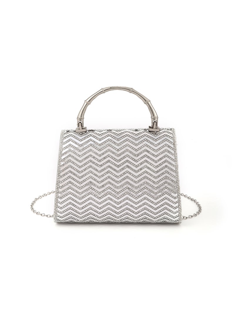 Niche Design Sense Mirror Stripe Rhinestone Shiny Bamboo Handbag Ktv Nightclub Celebrity Women'S Evening Bag - Image 4