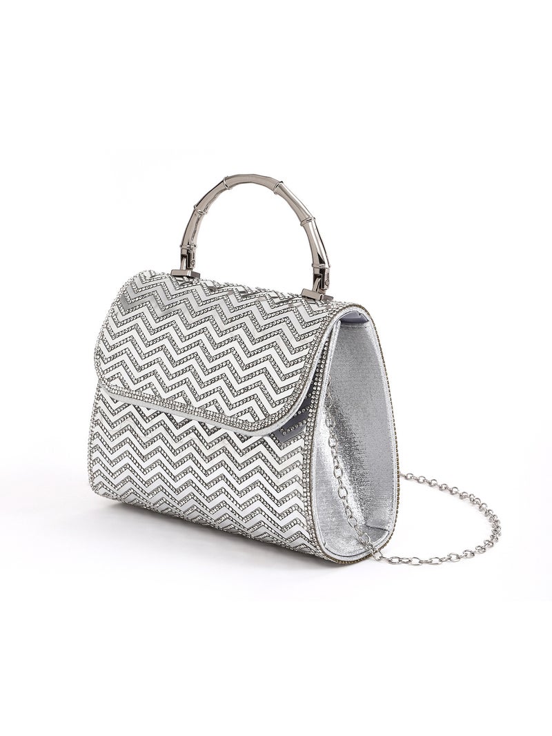 Niche Design Sense Mirror Stripe Rhinestone Shiny Bamboo Handbag Ktv Nightclub Celebrity Women'S Evening Bag - Image 3