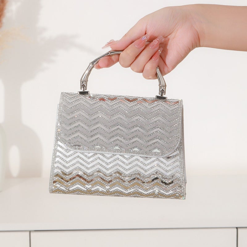 Niche Design Sense Mirror Stripe Rhinestone Shiny Bamboo Handbag Ktv Nightclub Celebrity Women'S Evening Bag - Image 1