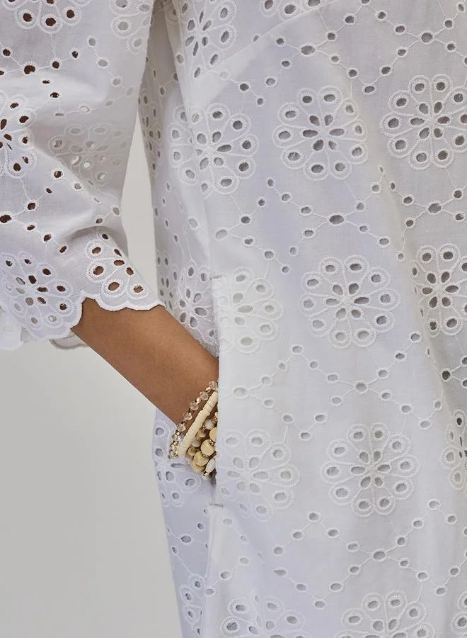 Femmella  Femmella White Cotton Schiffli Knee Length Dress for Women | Best Price UAE