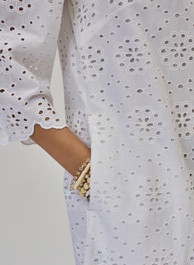 Femmella White Cotton Schiffli Knee Length Dress - Image 5
