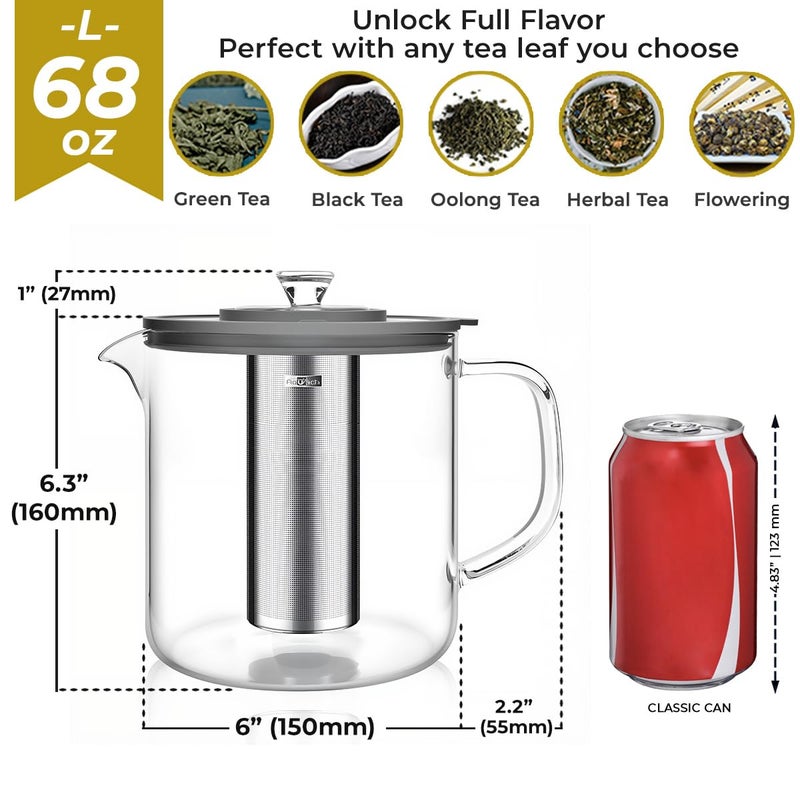 Aquach 68oz Glass Teapot with Infuser - Stovetop & Dishwasher Safe, Plastic-Free Borosilicate Glass Tea Kettle for Loose Leaf & Iced Tea - Image 4