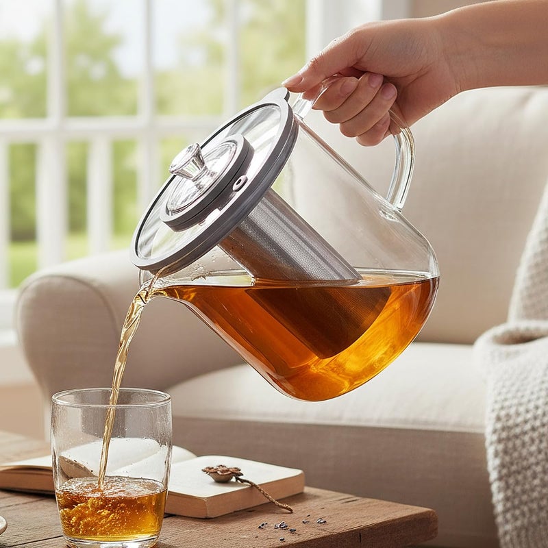Aquach 68oz Glass Teapot with Infuser - Stovetop & Dishwasher Safe, Plastic-Free Borosilicate Glass Tea Kettle for Loose Leaf & Iced Tea - Image 3