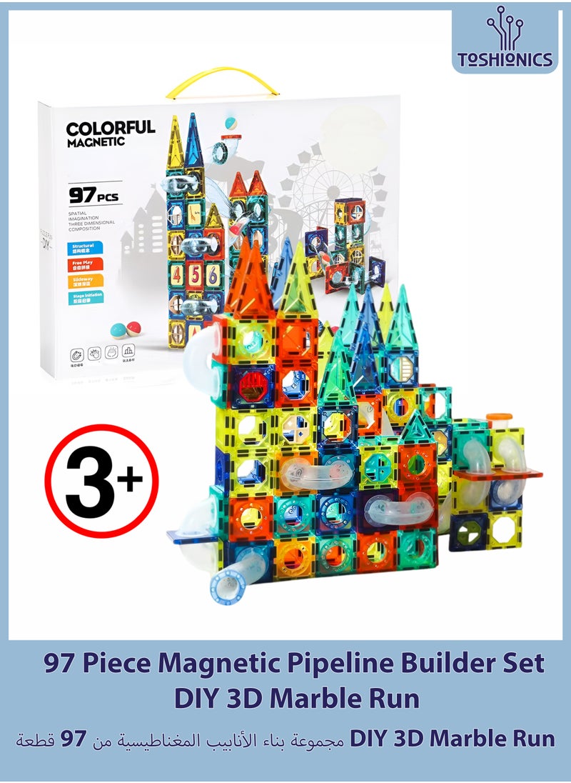 Toshionics Magnetic Tiles Building Pipeline Blocks 97 Pieces Building Blocks Toys for Kis Toddlers Educational DIY Learning Toy for Boys and Girls Magnet Puzzles Stacking STEM Building Blocks and Pipelines Ideal for Birthday and Holiday Gifts  - Image 1