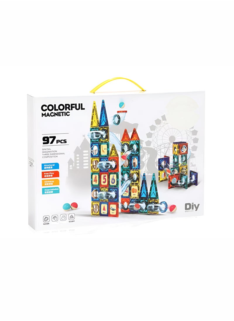 Toshionics Magnetic Tiles Building Pipeline Blocks 97 Pieces Building Blocks Toys for Kis Toddlers Educational DIY Learning Toy for Boys and Girls Magnet Puzzles Stacking STEM Building Blocks and Pipelines Ideal for Birthday and Holiday Gifts  - Image 5