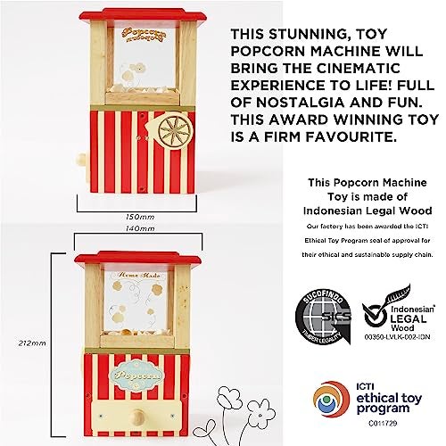 Le Toy Van - Wooden Honeybake Retro Popcorn Machine | Cinema  Kitchen Or Movies Pretend Play | Movie Night Role Kids Play Toy - Image 4