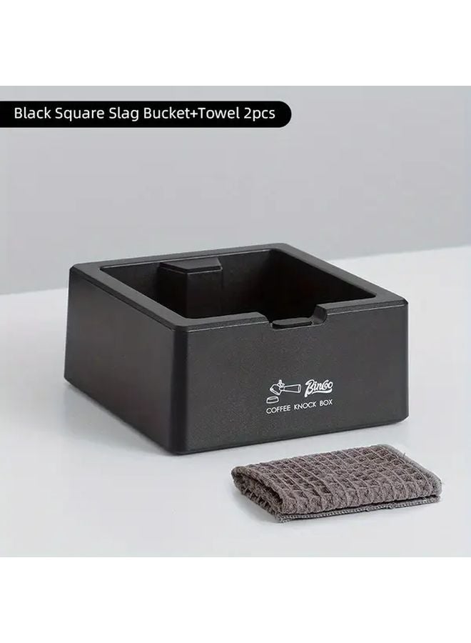 Black Coffee Knock Box Set With Non Slip Silicone And Absorbent Waffle Towel - Image 1