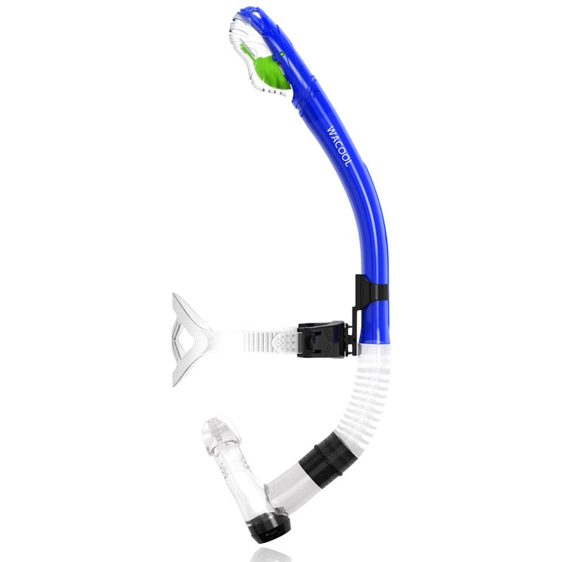 WACOOL Training Headstrap Support Dry Top Snorkel Tube Comfortable Mouthpiece One-Way Purge Valve for Pool Open Water Scuba Lap Swimming Swimmer Diving Snorkeling (Blue) - Image 1