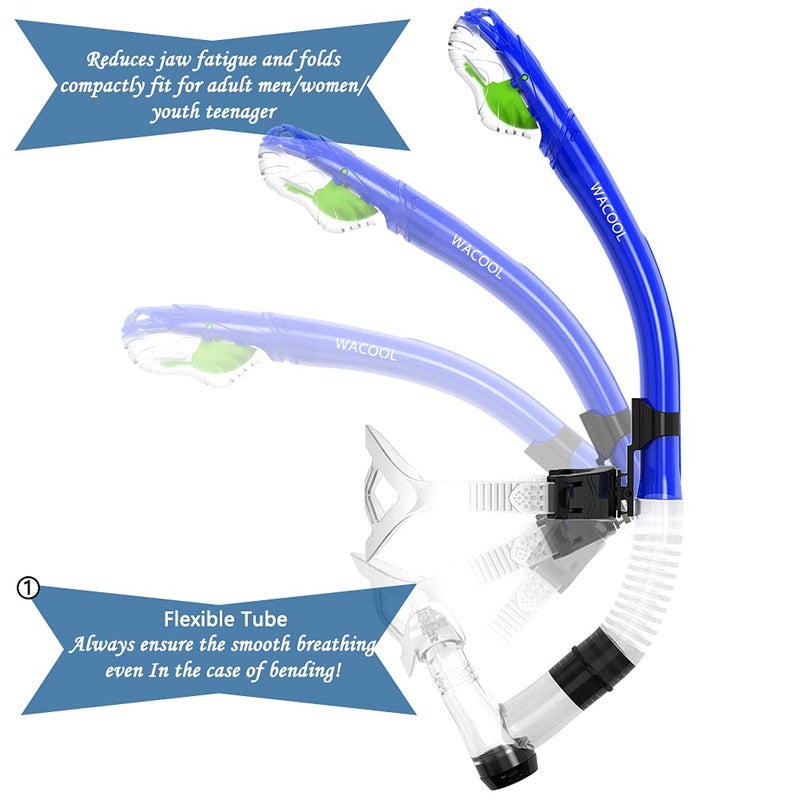 WACOOL Training Headstrap Support Dry Top Snorkel Tube Comfortable Mouthpiece One-Way Purge Valve for Pool Open Water Scuba Lap Swimming Swimmer Diving Snorkeling (Blue) - Image 4