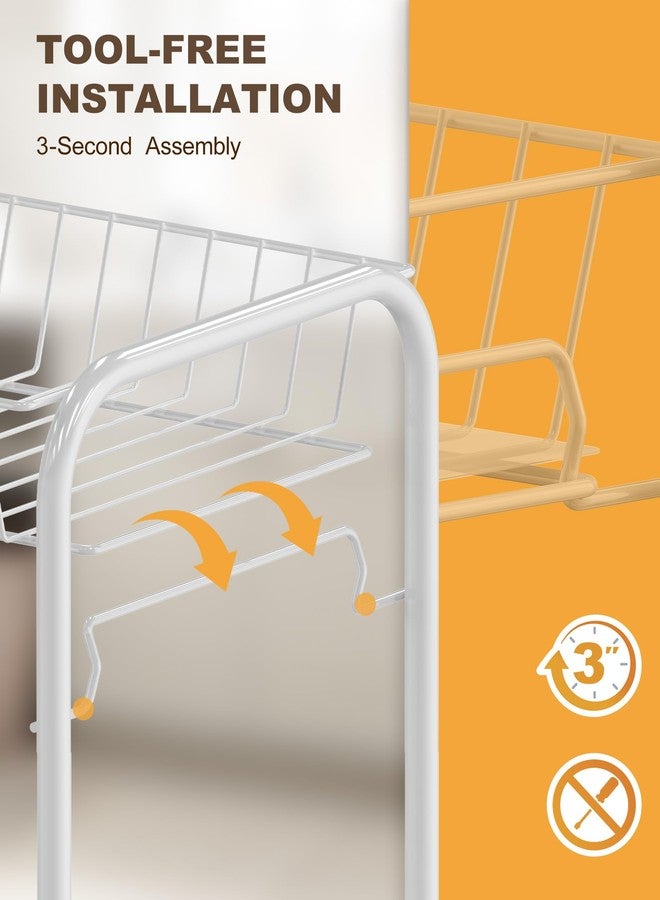 Mythinglogic 4 Tier Rolling Cart with 360° Wheels, Snack Cart, Removable Wire Baskets, Metal Utility Storage Rack for Kitchen, Bathroom, Laundry Room, Office (White) - Image 2