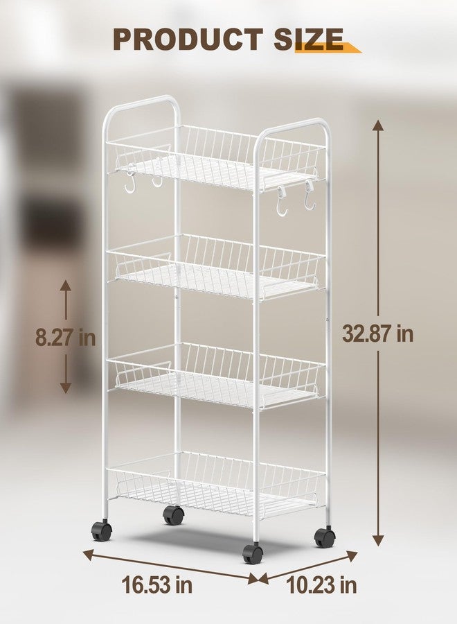 Mythinglogic 4 Tier Rolling Cart with 360° Wheels, Snack Cart, Removable Wire Baskets, Metal Utility Storage Rack for Kitchen, Bathroom, Laundry Room, Office (White) - Image 3