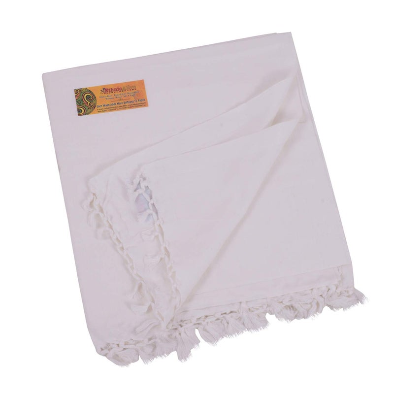 EthnicAlive Bhagalpuri Handloom Organic White Cotton Dull Andi Silk Soft Summer AC Chadar|Comforter|Dohar (Size 273x125cm) - Image 1