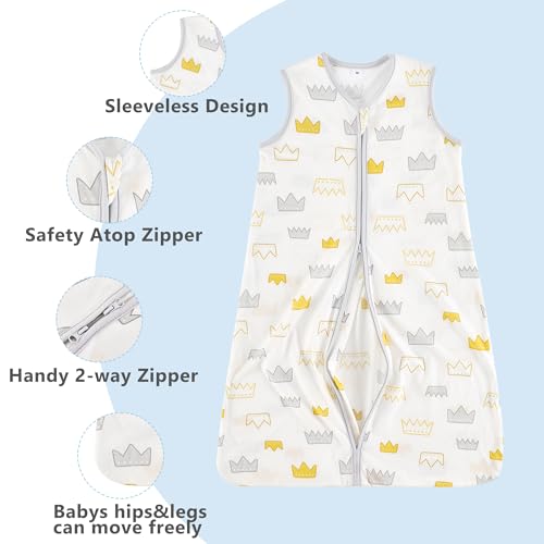 TILLYOU 2 Pack Baby Sleep Sack 12-18 Months 100% Cotton Wearable Blanket 0.5 TOG Sleeveless Summer Sleep Sacks with 2-Way Zipper, Gray Crown - Image 5