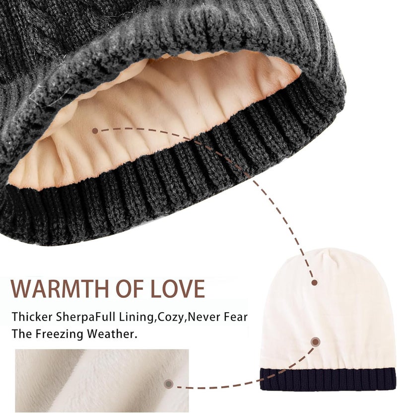 PAGE ONE Women Winter Pom Pom Beanie Hats Warm Fleece Lined,Chunky Trendy Cute Chenille Knit Twist Cap - Image 3