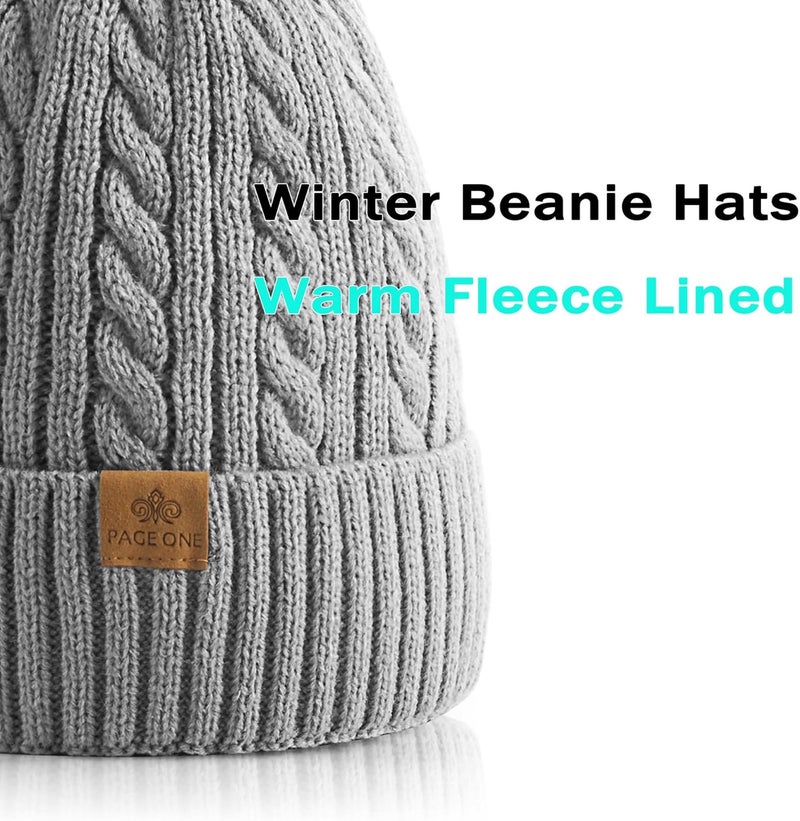 PAGE ONE Women Winter Pom Pom Beanie Hats Warm Fleece Lined,Chunky Trendy Cute Chenille Knit Twist Cap - Image 2
