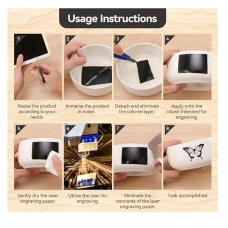 DIY laser engraving paper for ceramics, glass, metal: 5 pcs, 39x27cm, black, heat-resistant and high-contrast marking material - Image 4
